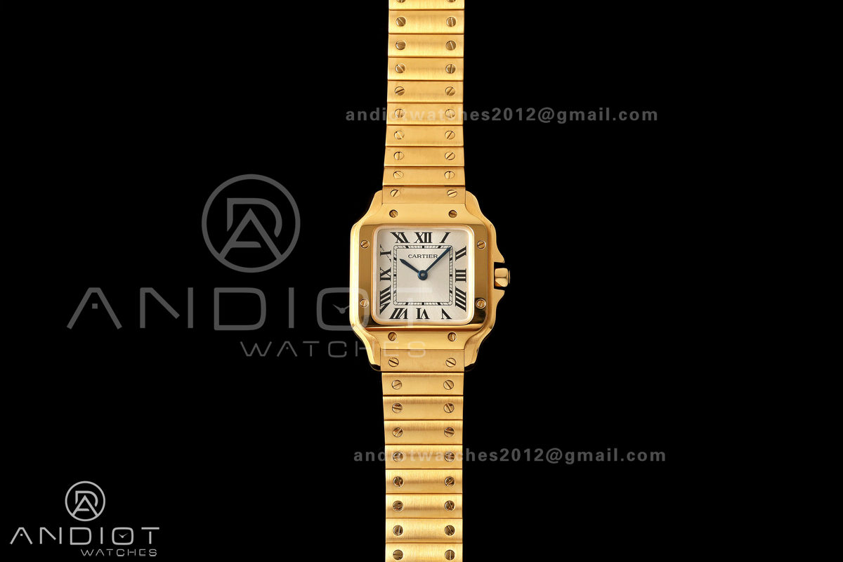 Santos WGSA0107 27x34mm AF 1:1 Best Edition Silver Dial On YG SmartLinks Bracelet Ronda Quartz
